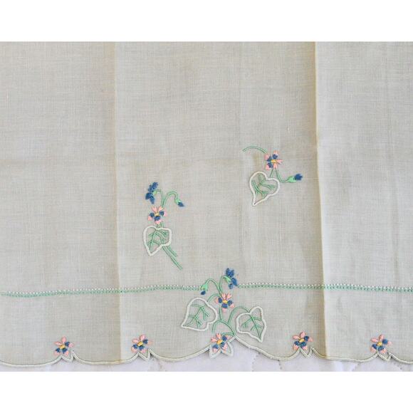 Vintage Linen Tea Towel Set 3 Cotton Floral Hand Embroidery 60's Cottagecore - Picture 9 of 12
